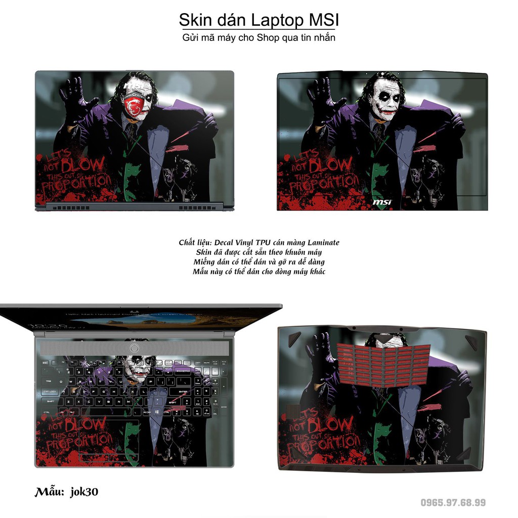 Skin dán Laptop MSI in hình Joker nhiều mẫu 4 (inbox mã máy cho Shop)