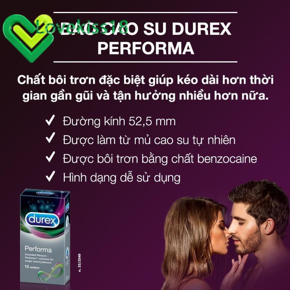 [lovekiss18] Bao cao su Durex Performa hộp 12 chiếc bcs kéo dài thời gian cuộc yêu Sói.official