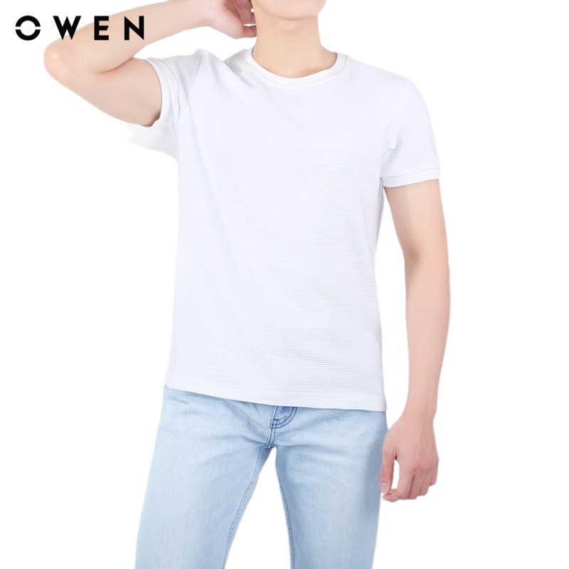 Áo Tshirt ngắn tay Nam Owen Cotton Slim Fit màu Trắng - TSN23648