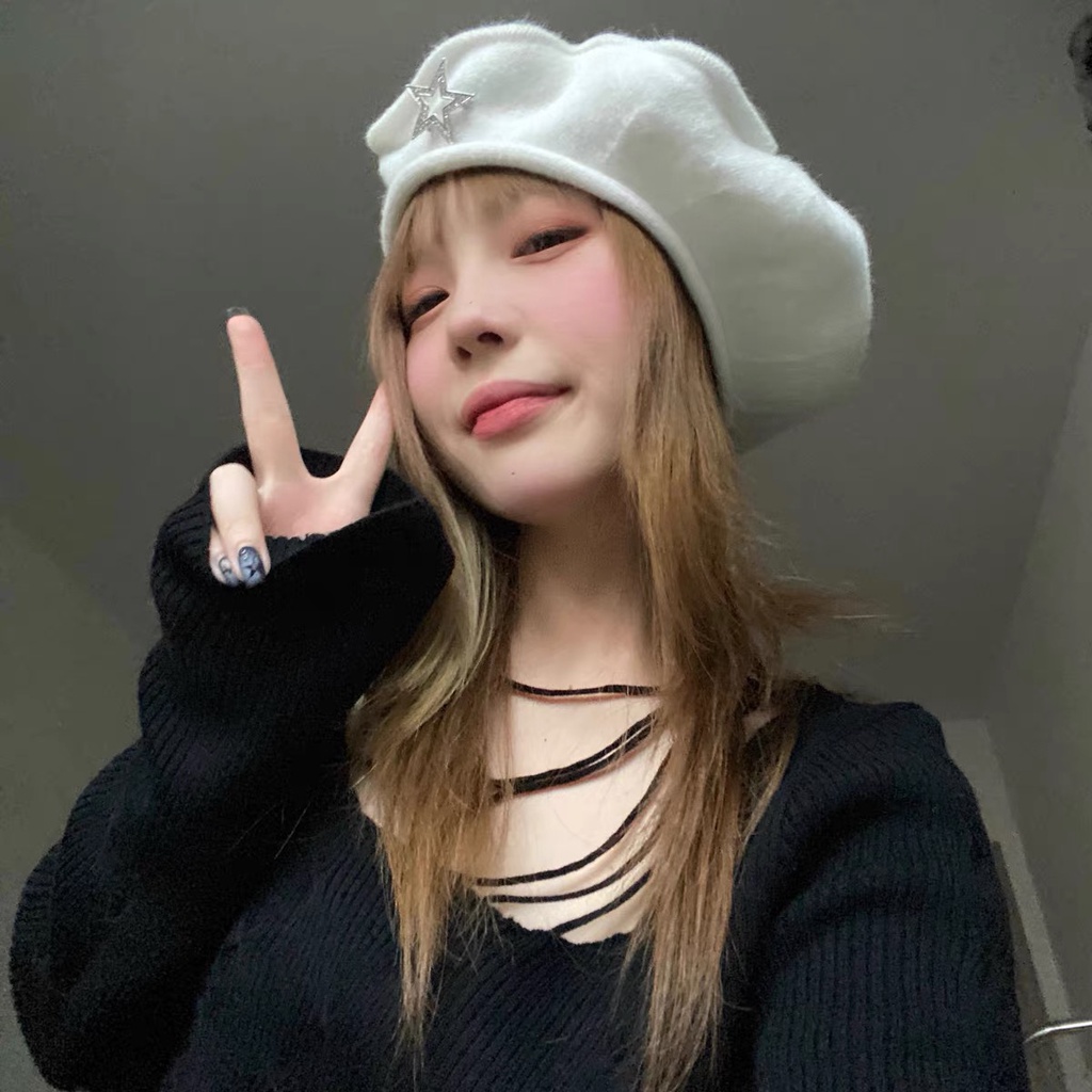 Mũ beret Nhỏ Tự Làm Bằng Kim Loại Hình Ngôi Sao Lấp Lánh Cho Họa Sĩ Mùa Đông Ấm Áp