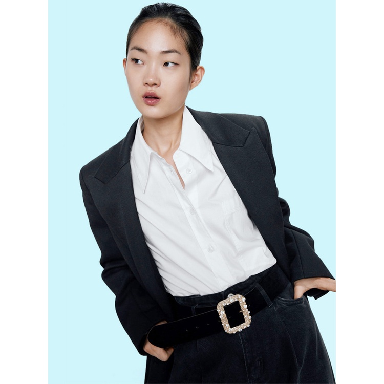 Thắt Lưng Da Pu Màu Đen Khóa Vàng Phong Cách Vintage Cho Nữ