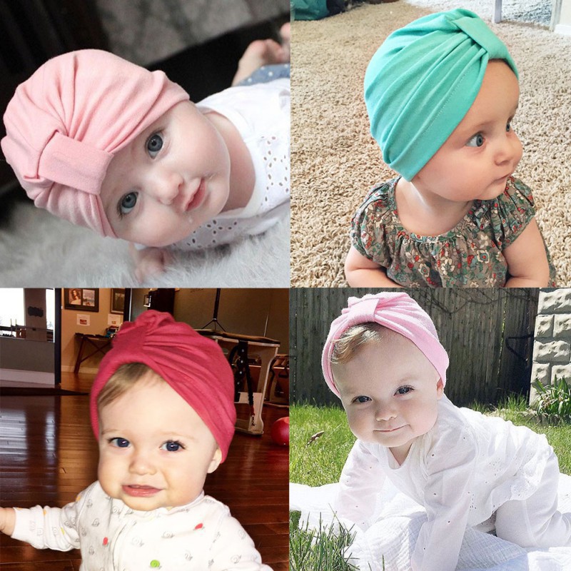 Mũ trùm đầu kiểu turban màu trơn mới lạ cho bé