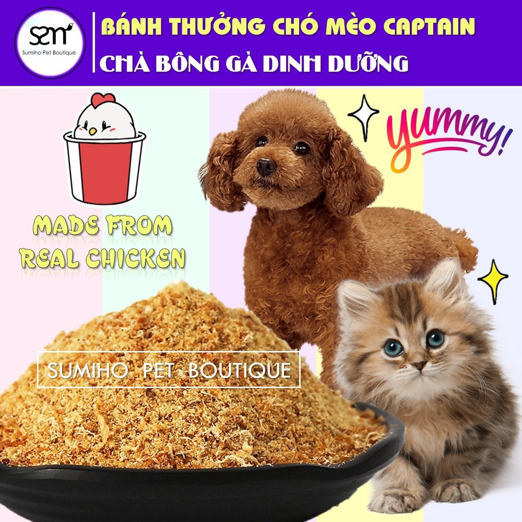 Chà bông gà cho chó mèo Captain (Túi 500gr) dùng để trộn cơm và hạt