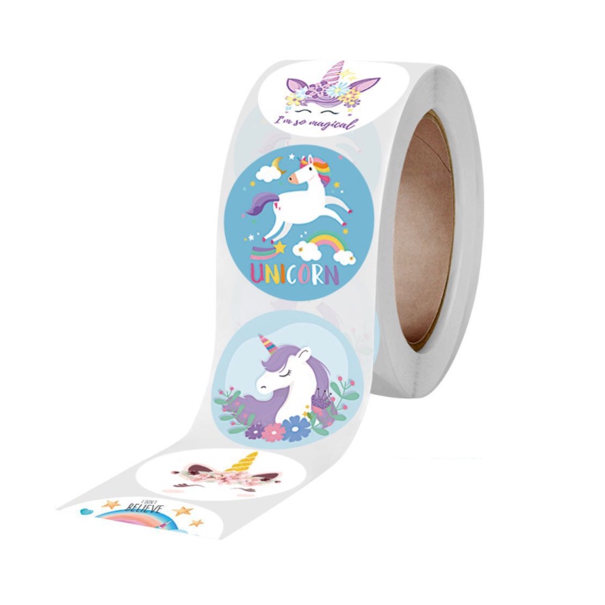 Sticker dán khen thưởng học sinh hình unicorn dễ thương nhãn dán thank you cuộn 500 tem