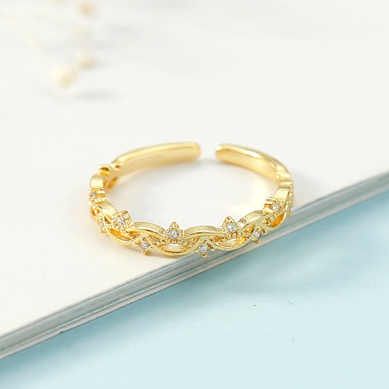 JOJO COCO Nhẫn Hở Phối Ren Rỗng Màu Vàng Kim Phong Cách Hàn Quốc Ngọt Ngào Thời Trang Cho Nữ