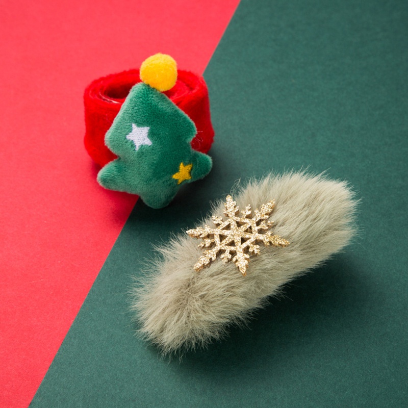 Set 4 Kẹp Tóc Họa Tiết Hoạt Hình Giáng Sinh Kèm Vòng Đeo Tay &amp; Kẹp Tóc Hình Hoa Tuyết / Hươu / Hươ