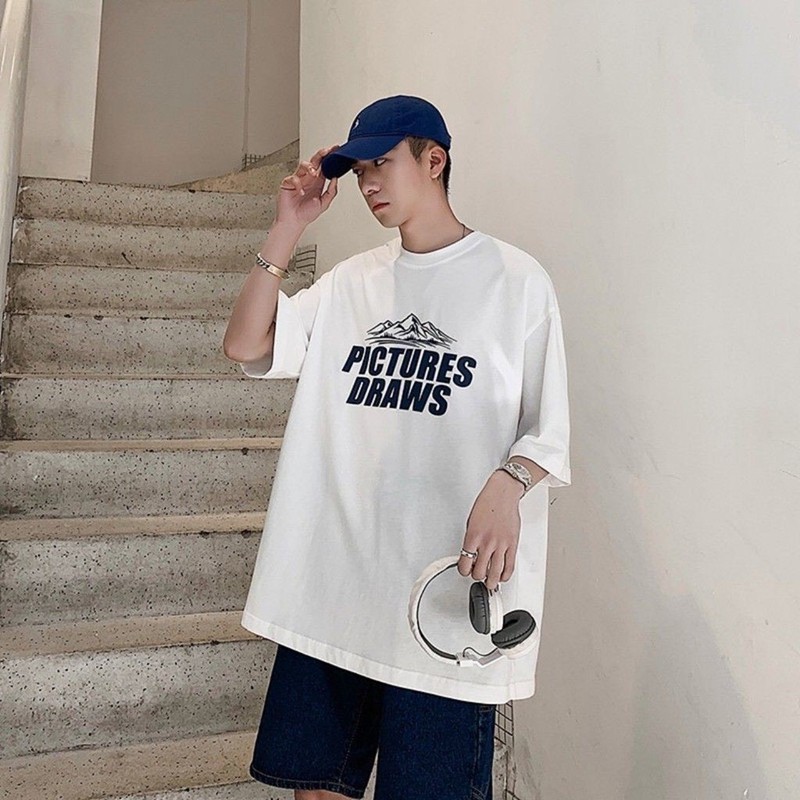 Áo thun nam nữ unisex tay lỡ PICTURES DRAWS basic tee phông form rộng oversize 2 màu trắng và đen cotton dáng xuông