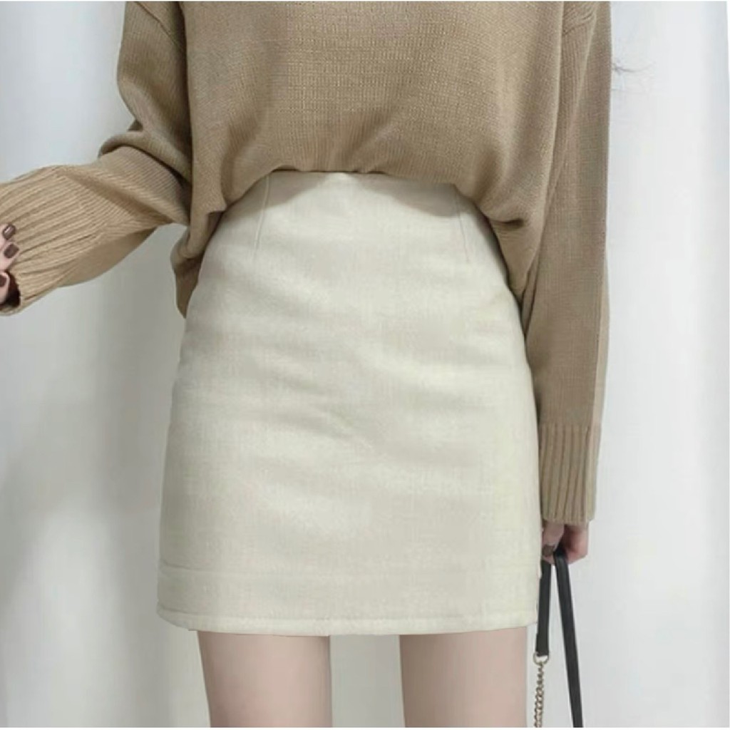 Chân váy dạ da lộn ngắn  0199
