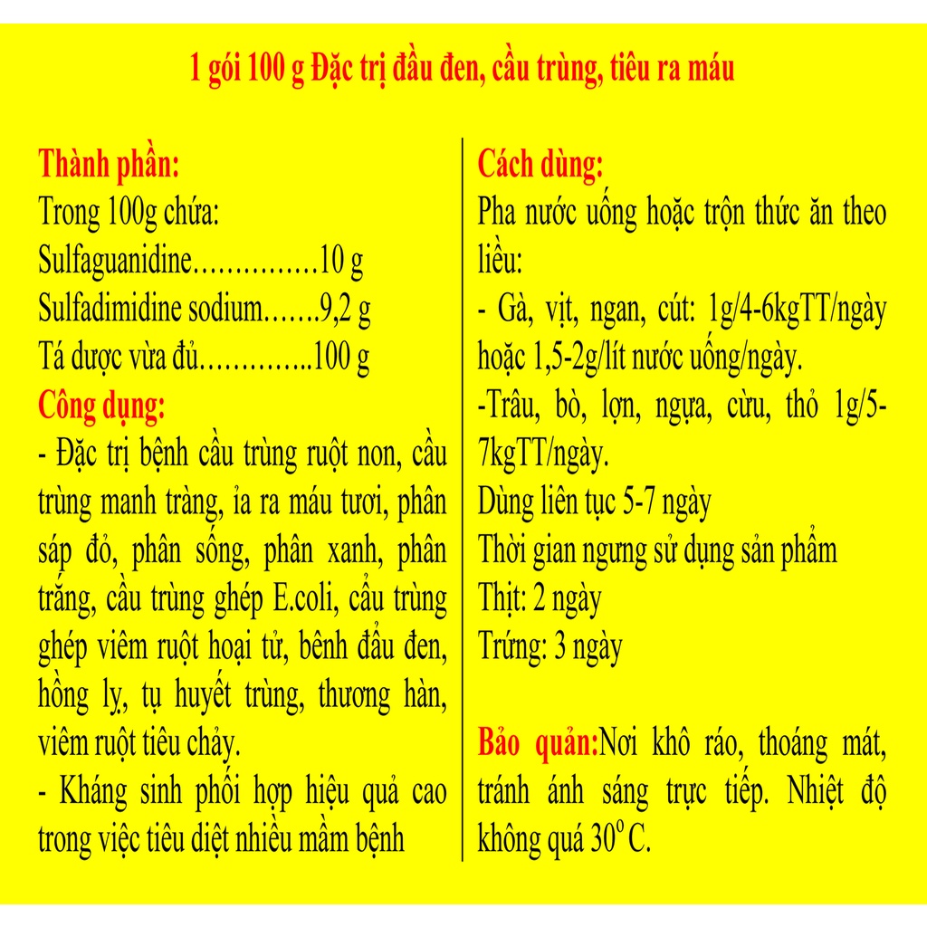1 gói Sulfa 100g Công ty Ngọc Hà Chuyên dùng cho gia súc, gia cầm, chim cảnh