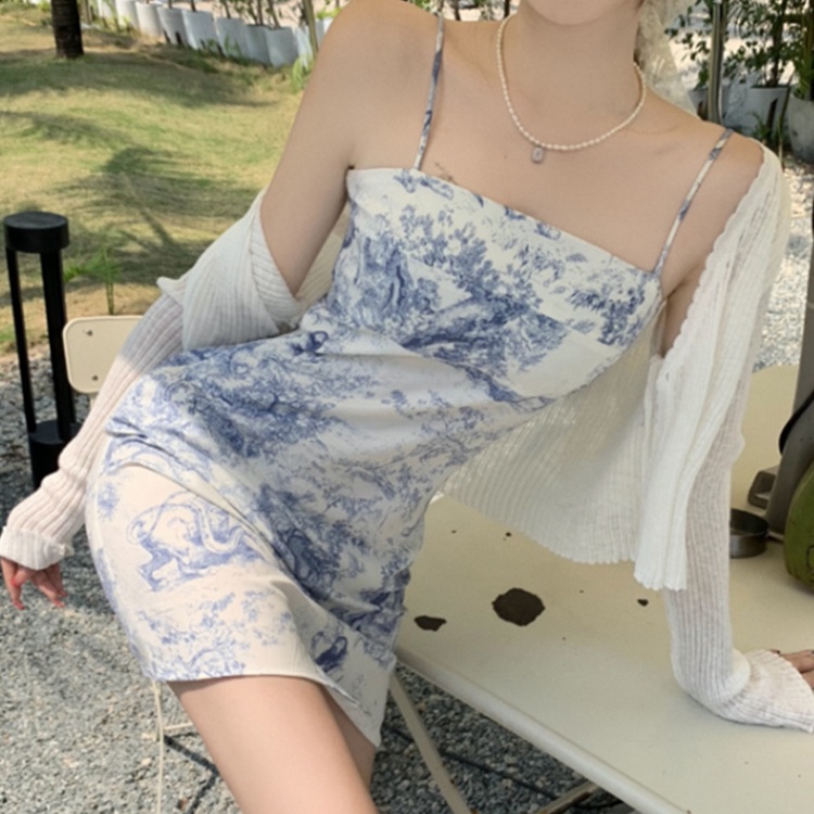 Đầm PERTY hai dây ôm vừa vặn họa tiết hoa phong cách Hàn Quốc thời trang mùa hè mới quyến rũ dành cho nữ