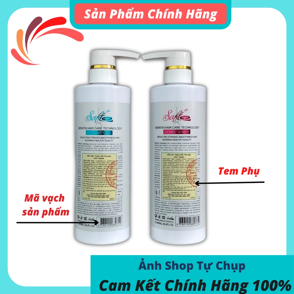 Cặp dầu gội xả collagen SOFT AGAN 800ml giúp tóc bóng mượt dưỡng sâu phục hồi