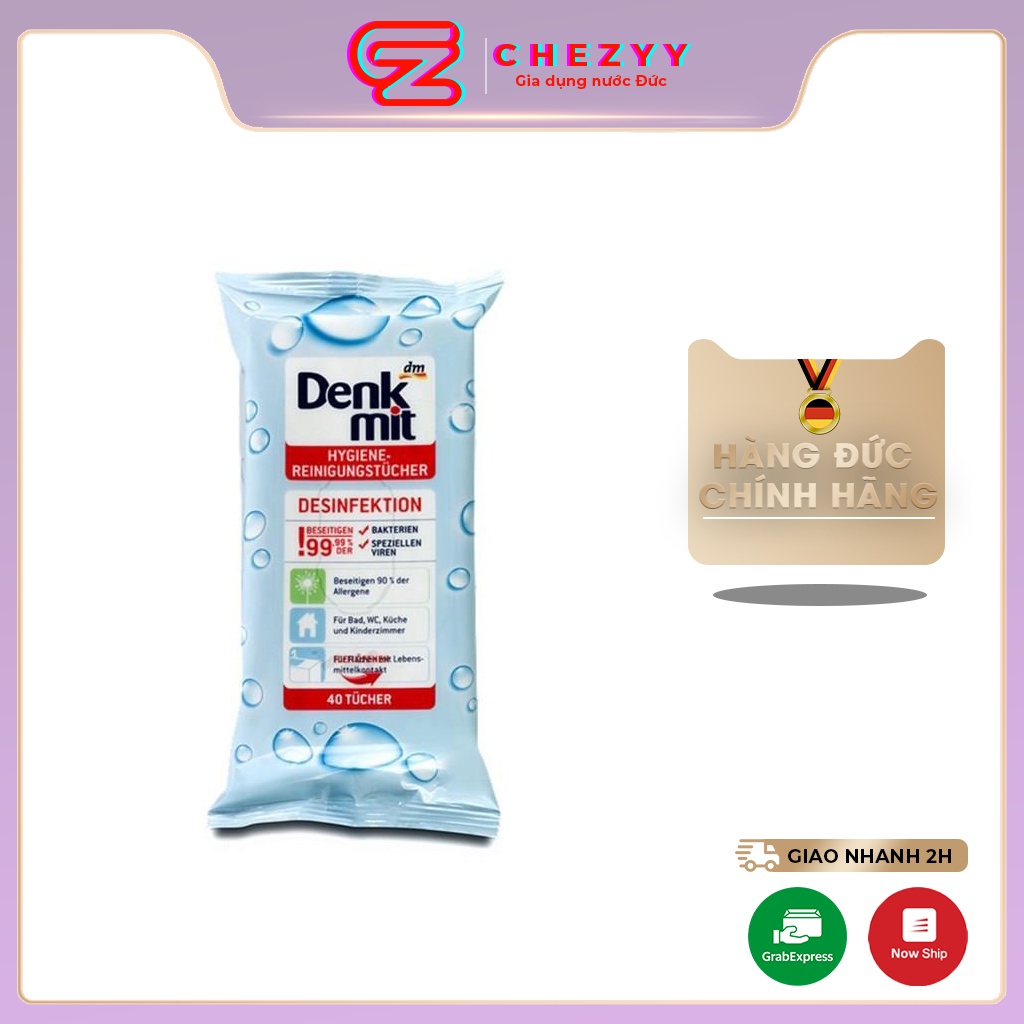 Giấy ướt diệt khuẩn DENKMIT, khăn giấy ướt khử trùng [Hàng Đức chính hãng]