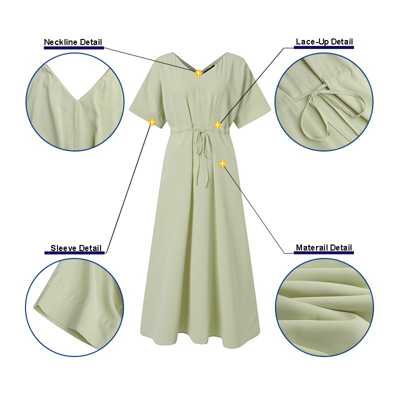 ZANZEA Women's Casual Waist Drawstring V-Neck Solid Color Short Sleeve Dress | BigBuy360 - bigbuy360.vn