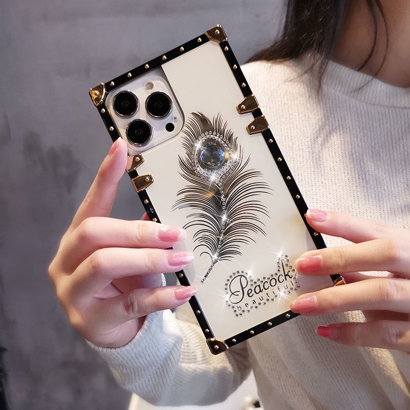 Ốp Điện Thoại Mềm Kiểu Vuông Đính Đá Sang Trọng Cho iPhone 13 Pro Max iphone12 11 Pro Max 11