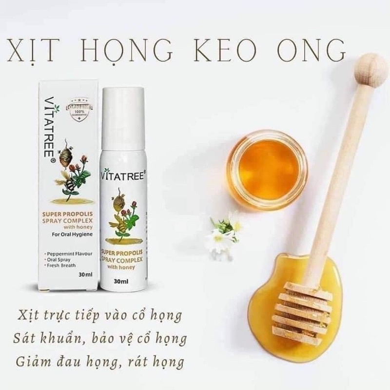 Xịt keo ong Vitatree Úc Super Propolis Spray Manuka Honey 30ml giảm ho đau họng, kháng khuẩn tăng đề kháng