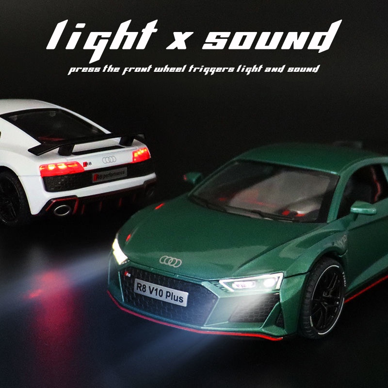 Mô Hình Xe Hơi Audi R8 V10 Plus Tỉ Lệ 1: 24 Bằng Hợp Kim Có Đèn Và Nhạc Cho Bé Trai