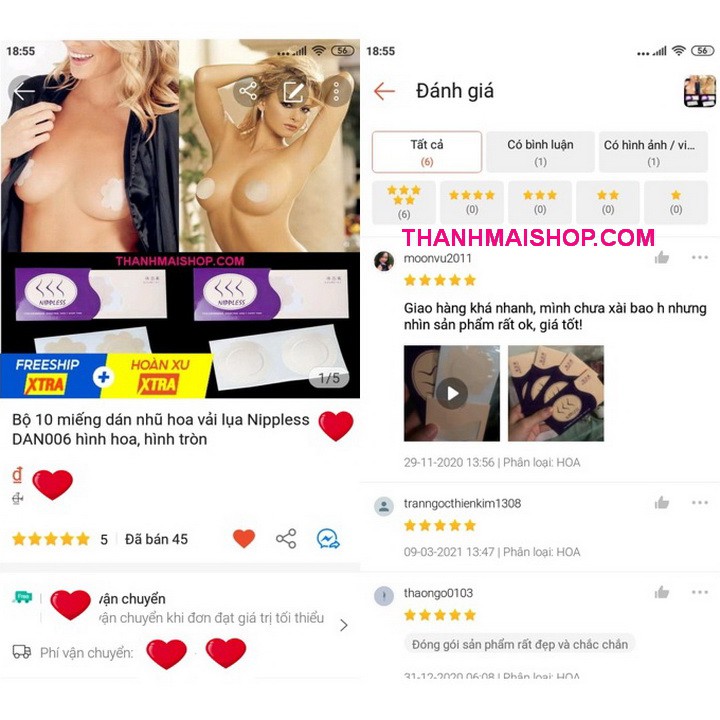 Bộ 10 miếng dán nhũ hoa vải lụa Nippless DAN006 hình hoa, hình tròn