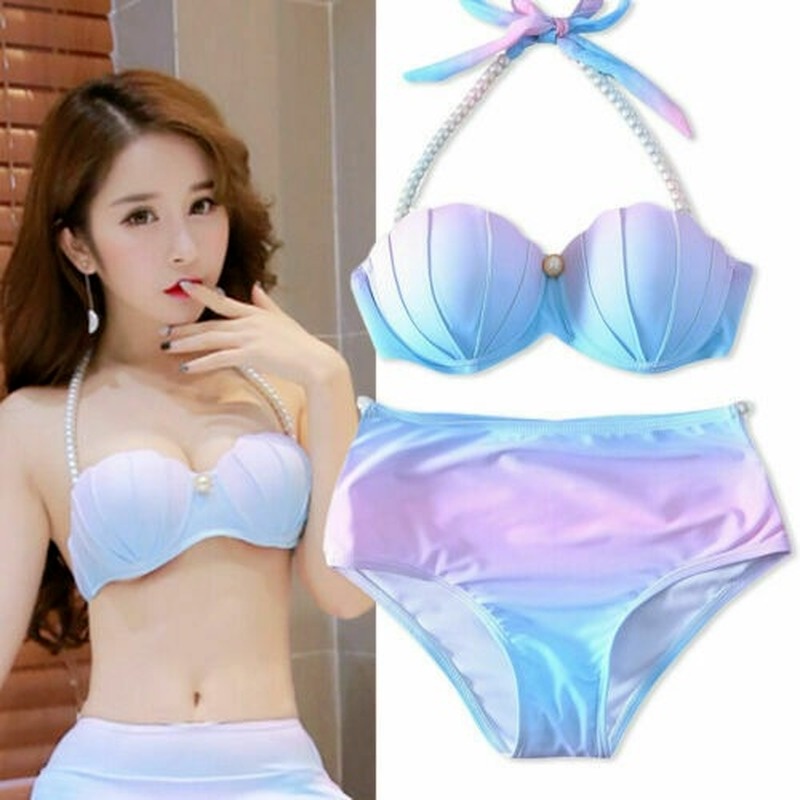 Bộ Bikini Có Đệm Nâng Ngực Đính Ngọc Trai Nhân Tạo Hình Vỏ Sò Gợi Cảm Cho Nữ