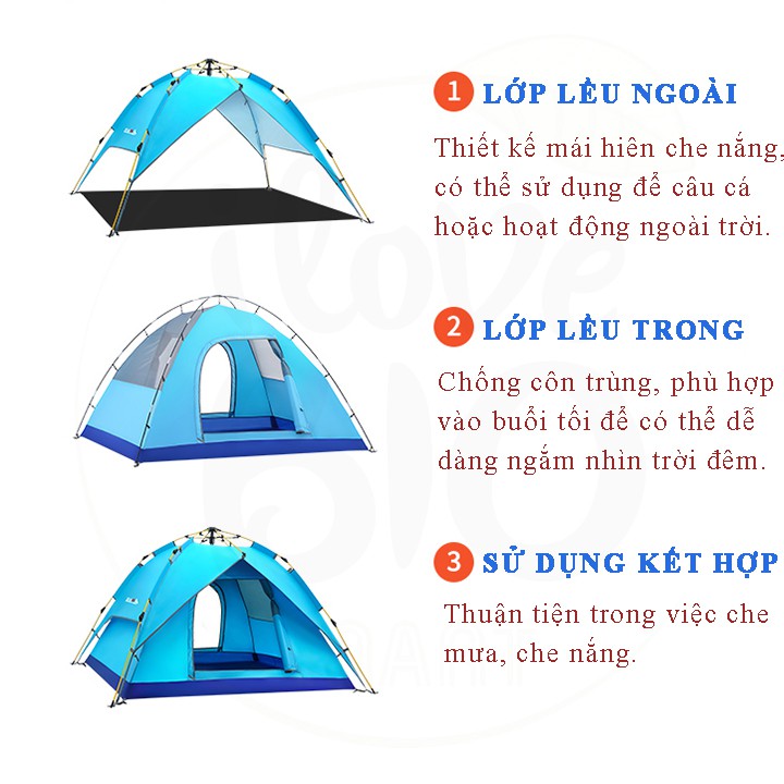 LỀU CẮM TRẠI TỰ BUNG 2 LỚP – LỀU DÃ NGOẠI NGOÀI TRỜI CHỐNG NẮNG, CHỐNG THẤM NƯỚC 2M*2M - BIO125