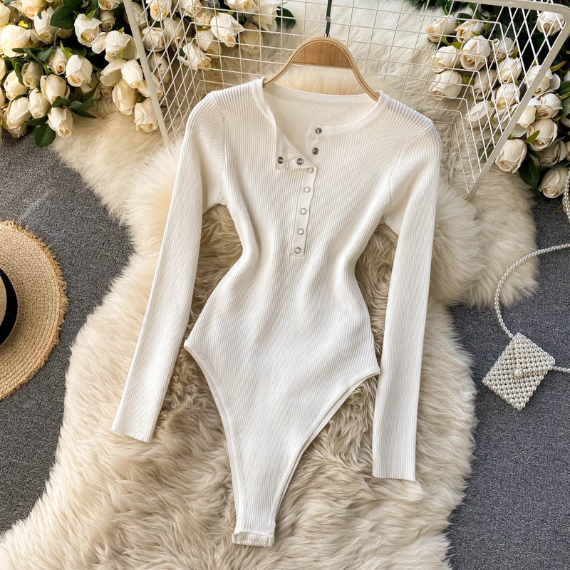 BB02 Bodysuit nữ dài tay gài cúc khoét hông cao