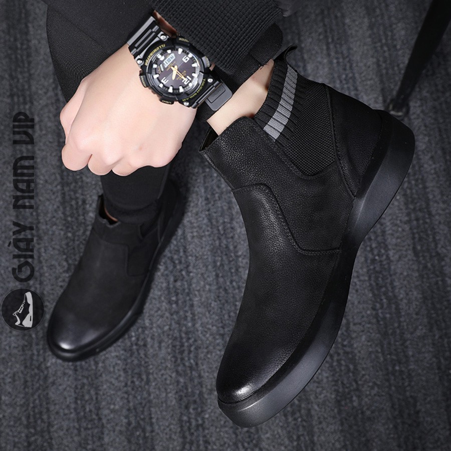 Giày Bốt Nam Da Thật Cổ Cao Đẹp Hàn Quốc GIAYNAMVIP Giày Chelsea Boot Nam Công Sở Cao Cấp GNK101