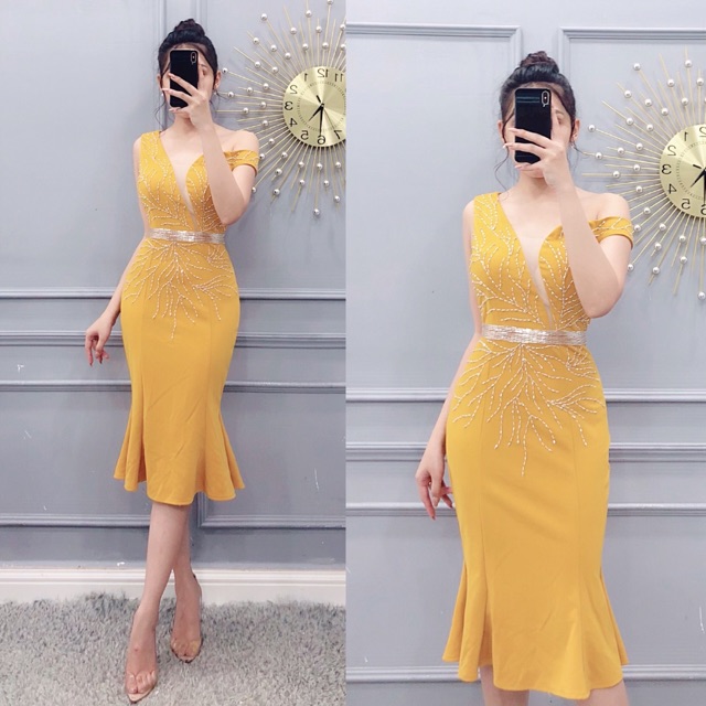 Ảnh thật_ Đầm body kết cườm trễ vai sang trọng | BigBuy360 - bigbuy360.vn