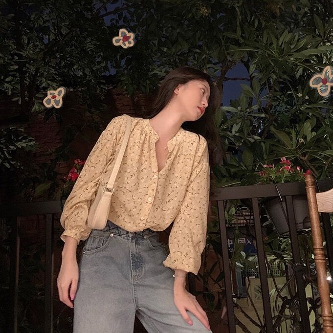 Áo Sơ Mi Hoa Tay Dài Kiểu Dáng Nhẹ Nhàng Thanh Lịch Cho Nữ | BigBuy360 - bigbuy360.vn