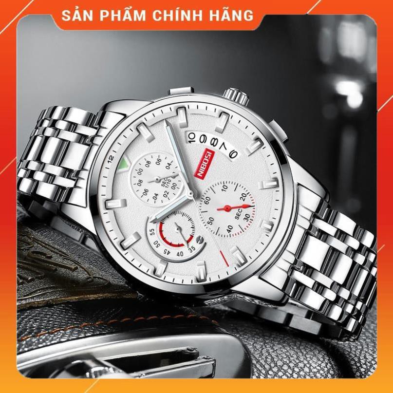 Đồng Hồ NiBoSi 1985 Chính Hãng Nam Dây Thép Ko Gỉ Chạy Full 6 Kim Chống Nước Chống Xước Cao Cấp FullBox Có Lịch