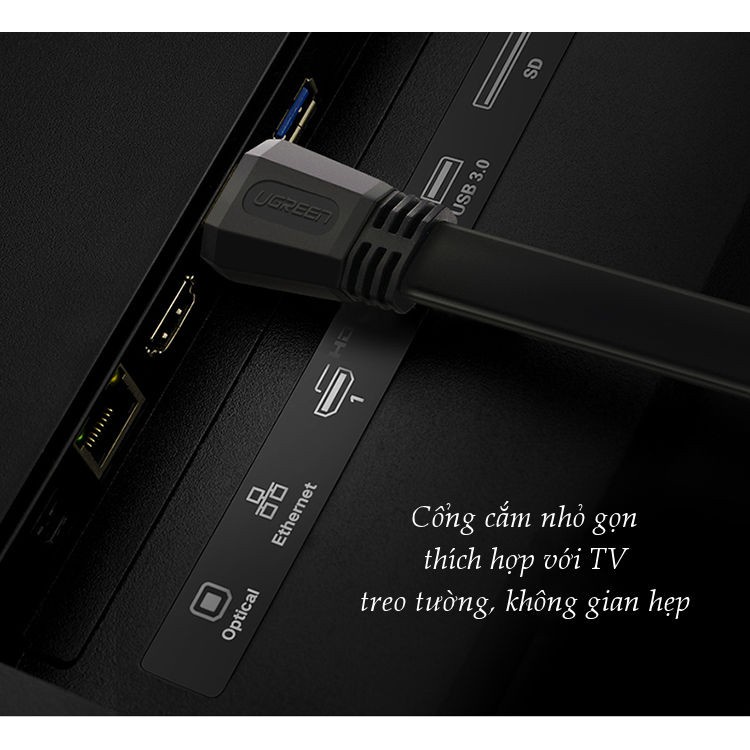 Cáp HDMI 2.0 hỗ trợ 4k*2k, 3D Full HD1080 dạng dây dẹt màu đen dài từ 1.5-5m UGREEN ED015