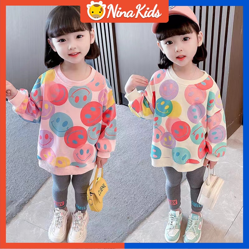 Áo Thun Sweater Cổ Tròn Tay Dài Thiết Kế Xinh Xắn Cho Bé Gái Từ 1-8 Tuổi