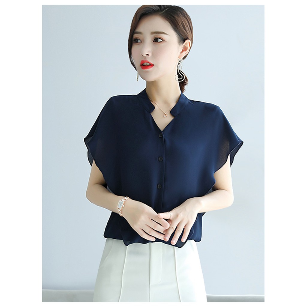 Áo Sơ Mi Nữ Công Sở kiểu Cổ Trụ, Cánh Dơi 2 Lớp | BigBuy360 - bigbuy360.vn