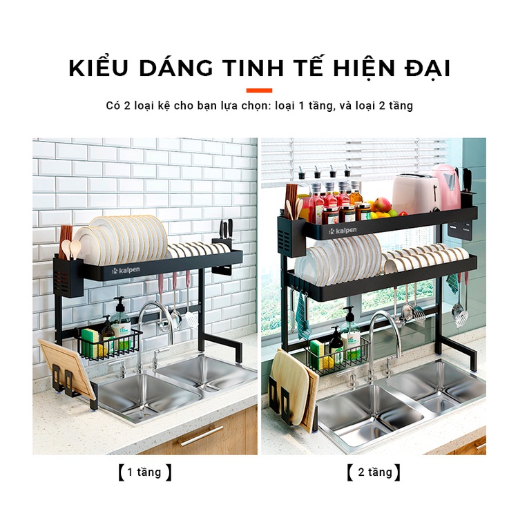 Kệ Để Chén Đĩa Thông Minh Trên Bồn Rửa Bát kalpen loại 1 tầng và loại 2 tầng Sơn Đen Tĩnh Điện Cao Cấp