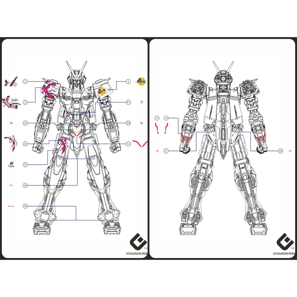 Decal nước dán mô hình gunpla MG MB RG Astray Red Frame / Turn Red / Red Dragon - water sticker