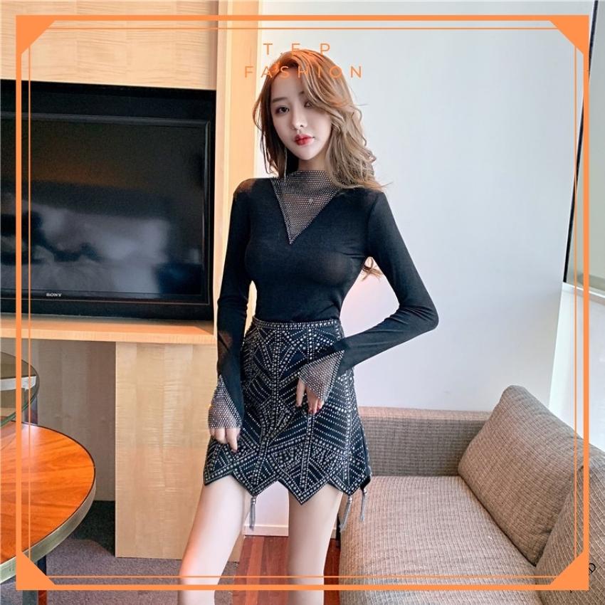 [SIÊU HOT] ÁO THUN DÀI TAY CỔ V ĐÍNH ĐÁ , ÁO GIỮ NHIỆT TRỜI TRANG ĐÍNH ĐÁ PHONG CÁCH TEP FASHION - ADT010