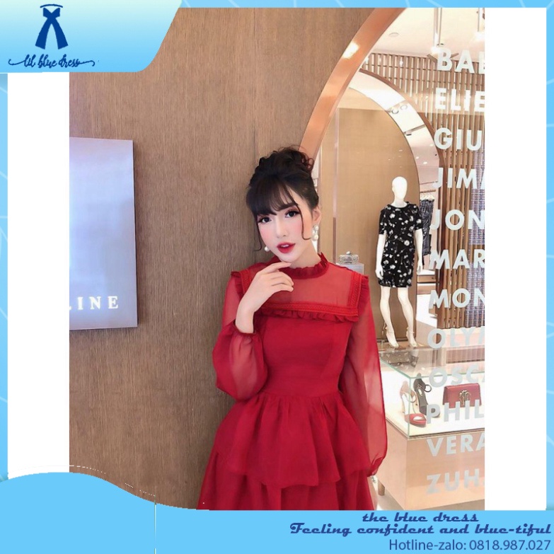 ✨QUẢNG CHÂU✨ ĐẦM VOAN TẦNG SIÊU XINH 🔥FREESHIP🔥 lady xanh cotton cổ V vuông tay phồng chiết eo cao dáng xòe