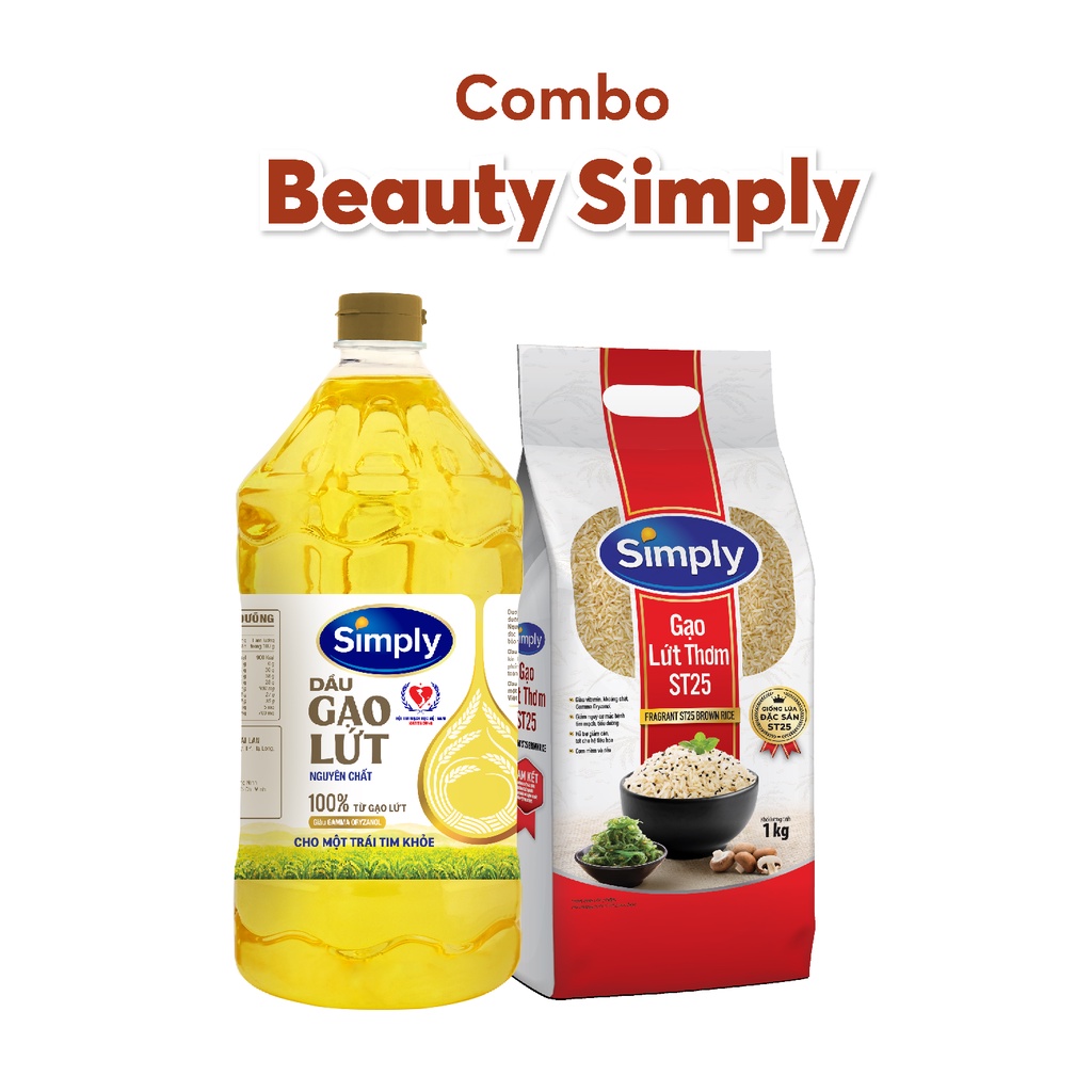 Combo Dầu gạo lứt Simply 2L &amp; Gạo lứt thơm 1kg