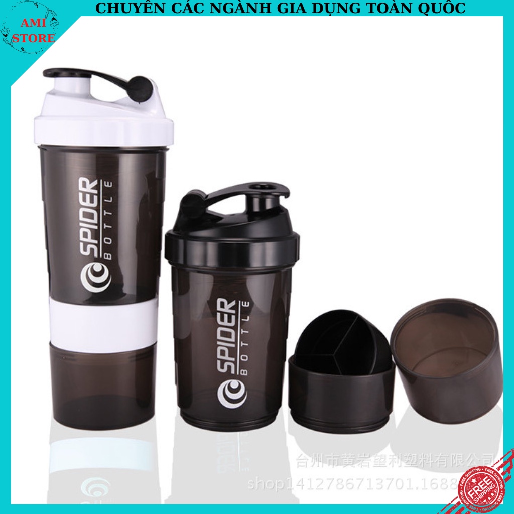 Cốc lắc/ bình  Spider pha bột whey có lò xo lốc xoáy mang theo tập gym/ đi làm/ đi học đa năng cao cấp