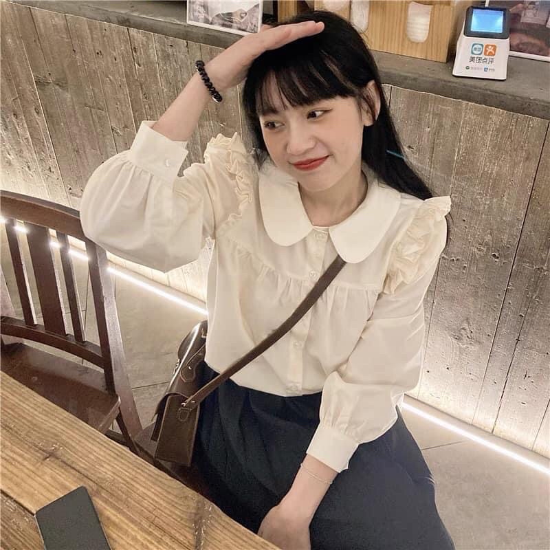 Áo sơ mi cổ sen viền bèo hai bên tiểu thư Hàn quốc hai màu
