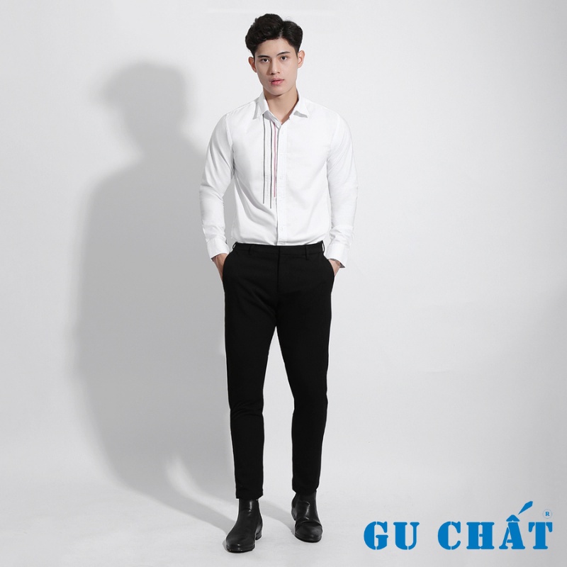 Áo Sơ Mi Nam Trơn Phối Sọc GU CHẤT, Chất Cotton Mềm, Thấm Hút Mồ Hôi. GUSM30