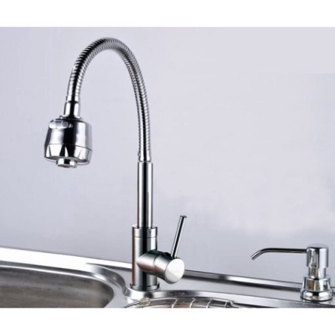 [ Hàng Mới Về ] Vòi rửa bát nóng lạnh inox màu bạc cao cấp loại cần mềm xoay 360 độ, 2 chế độ xả nước siêu bền chống