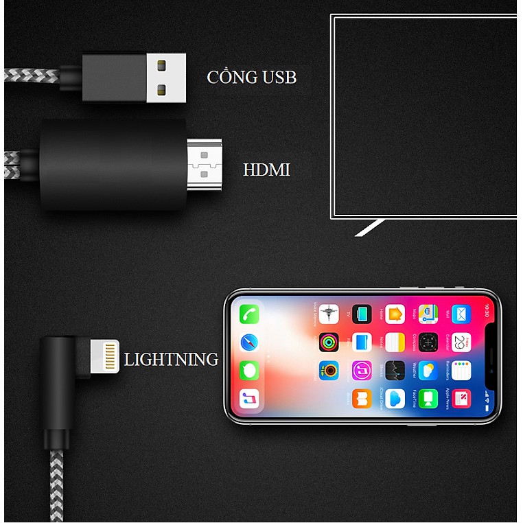 Dây cáp Lightning to HDTV Cáp Iphone X/Xs/8 Plus/7/6 S/ 6/5 S Chuyển Đổi IPad, IPhone Với Tivi Video Máy Chiếu