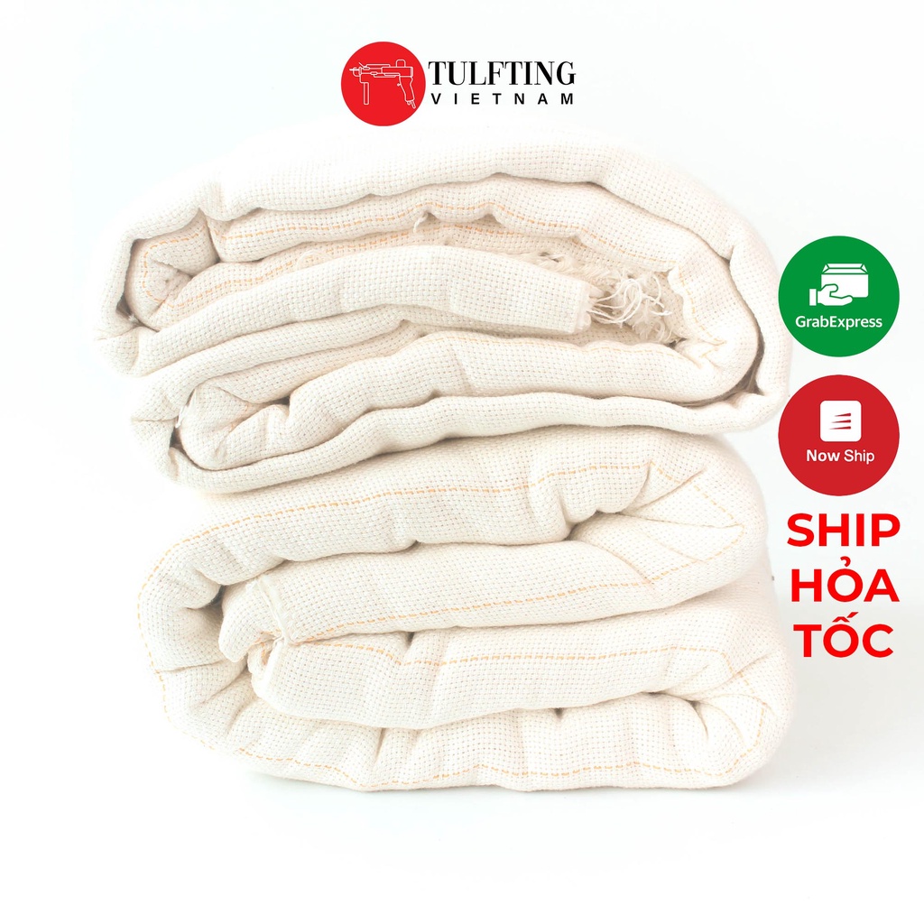 Vải làm thảm tufting, thêu nổi thêu xù punch needle, có đường kẻ vàng, nhiều kích thước dùng cho máy làm thảm tufting