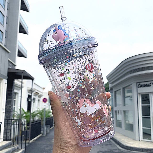 Ly giữ nhiệt kèm ống hút, cốc nước cute