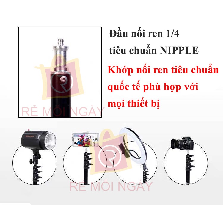 Chân Đèn Studio, chân đèn livestream, chân đèn flash, gấp gọn 50cm kéo cao 2m1