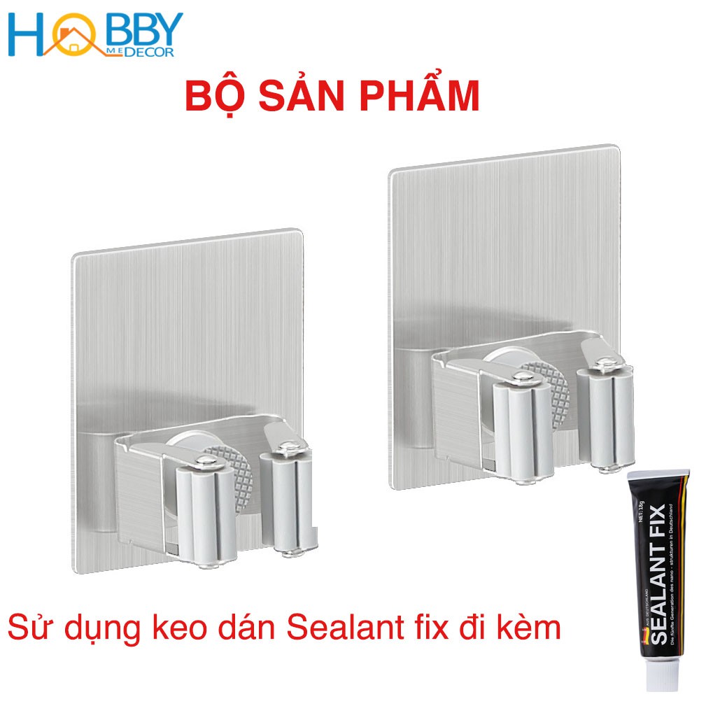 Combo 2 móc treo cán chổi dán tường nhà bếp inox 304 Hobby home decor MTCV-2 có keo dán