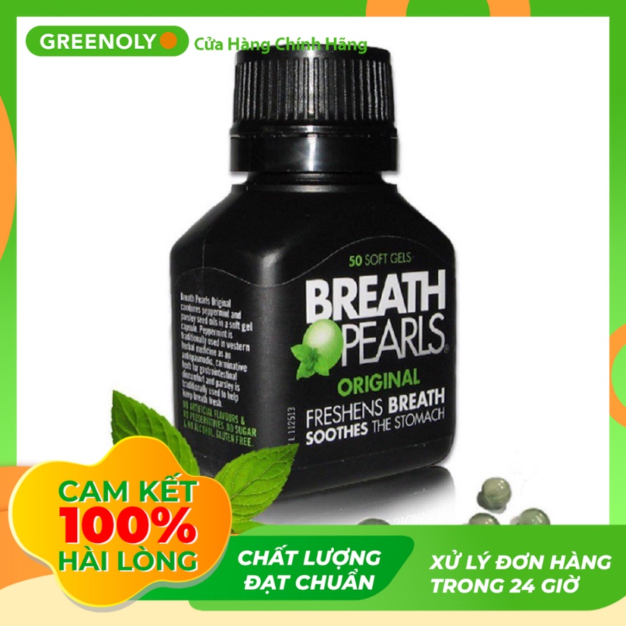 Viên Uống Hỗ Trợ Thơm Miệng Breath Pearls 50 Viên Chiết Xuất Tinh Dầu Bạc Hà, Hạt Mùi Tây