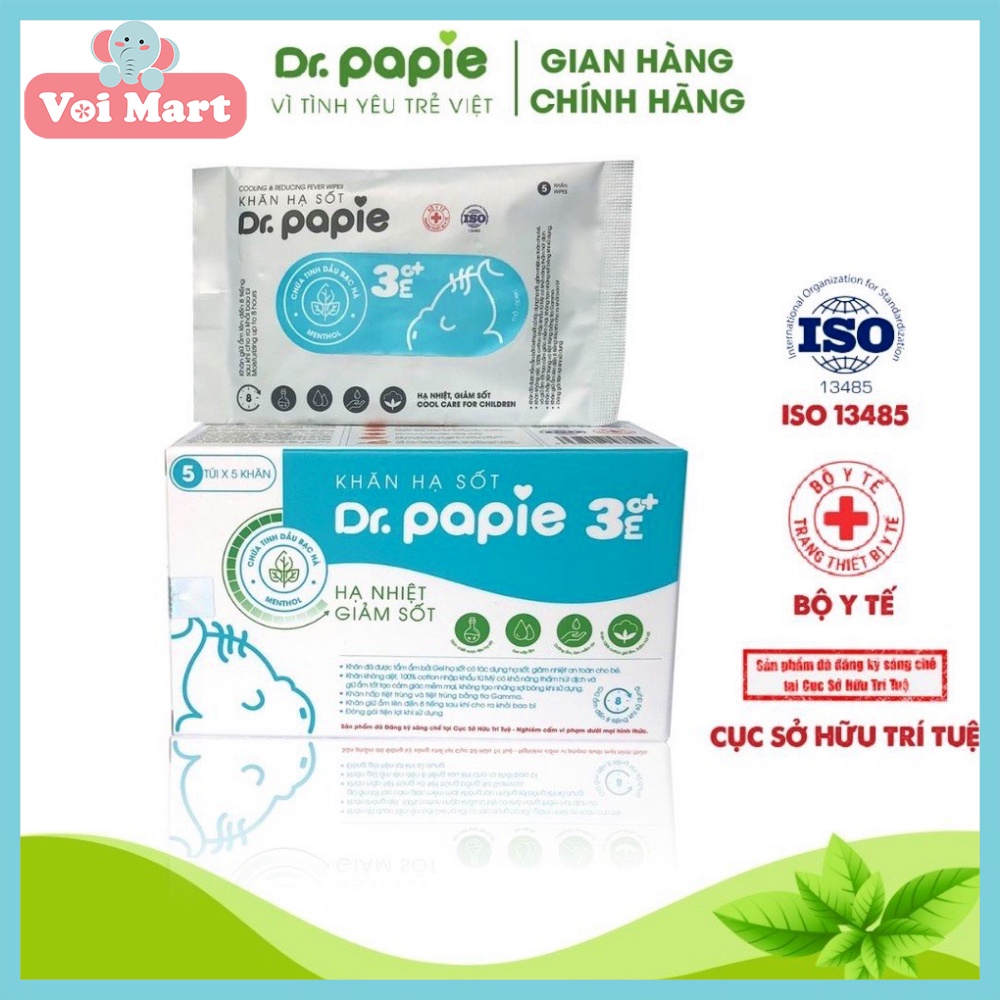 Khăn Lau Hạ Sốt 0+ Dr Papie Cho Bé Hạ Nhiệt Giảm Sốt Ngăn Ngừa Co Giật Hộp 25 Chiếc Chính Hãng
