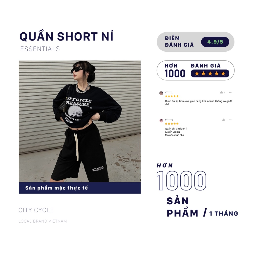 Quần Short Đùi Local Brand Essentials City Cycle nỉ cotton unisex form rộng nam nữ oversize