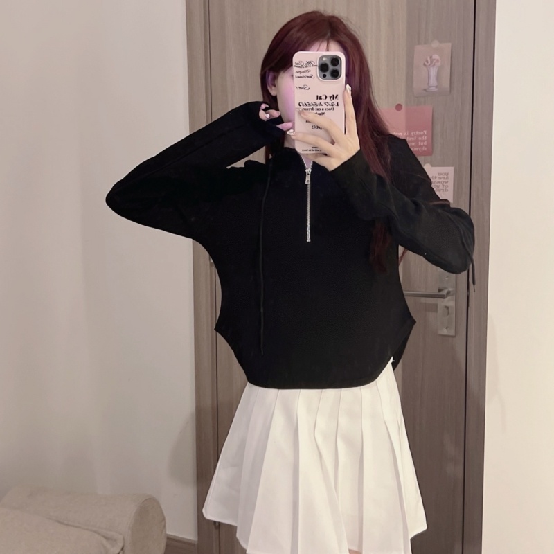 Áo hoodie ZHELIHANGFEI tay dài lưng cao có khóa kéo phong cách thời trang quyến rũ cho nữ