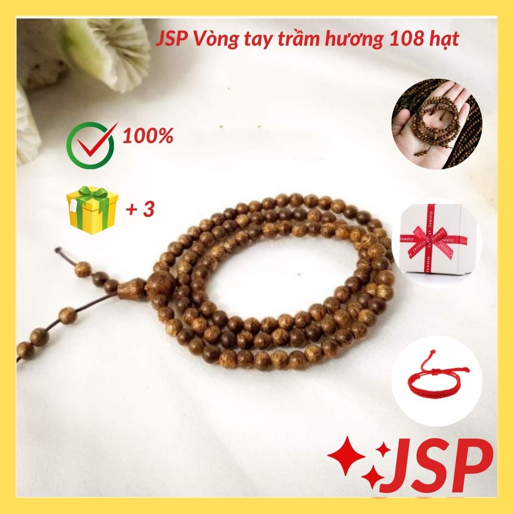 Vòng tay trầm hương vòng tay chuỗi hạt tự nhiên 108 hạt vòng trầm hương kèm hộp và quà tặng trang sức.